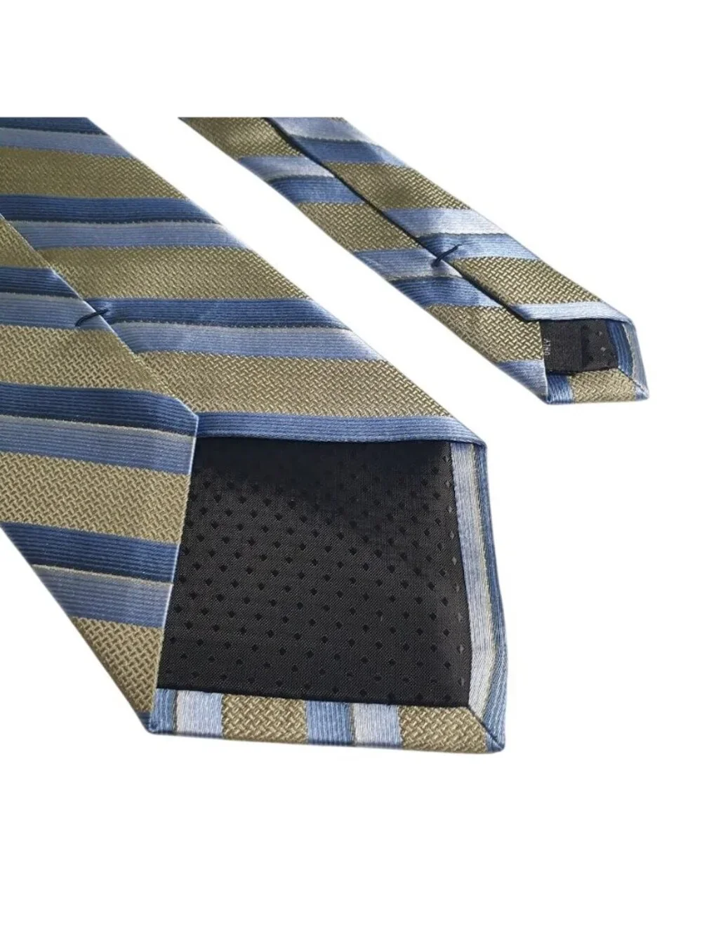 Campia Moda Mens Striped Necktie Woven Texture Navy Gold Pattern Elegant Formal